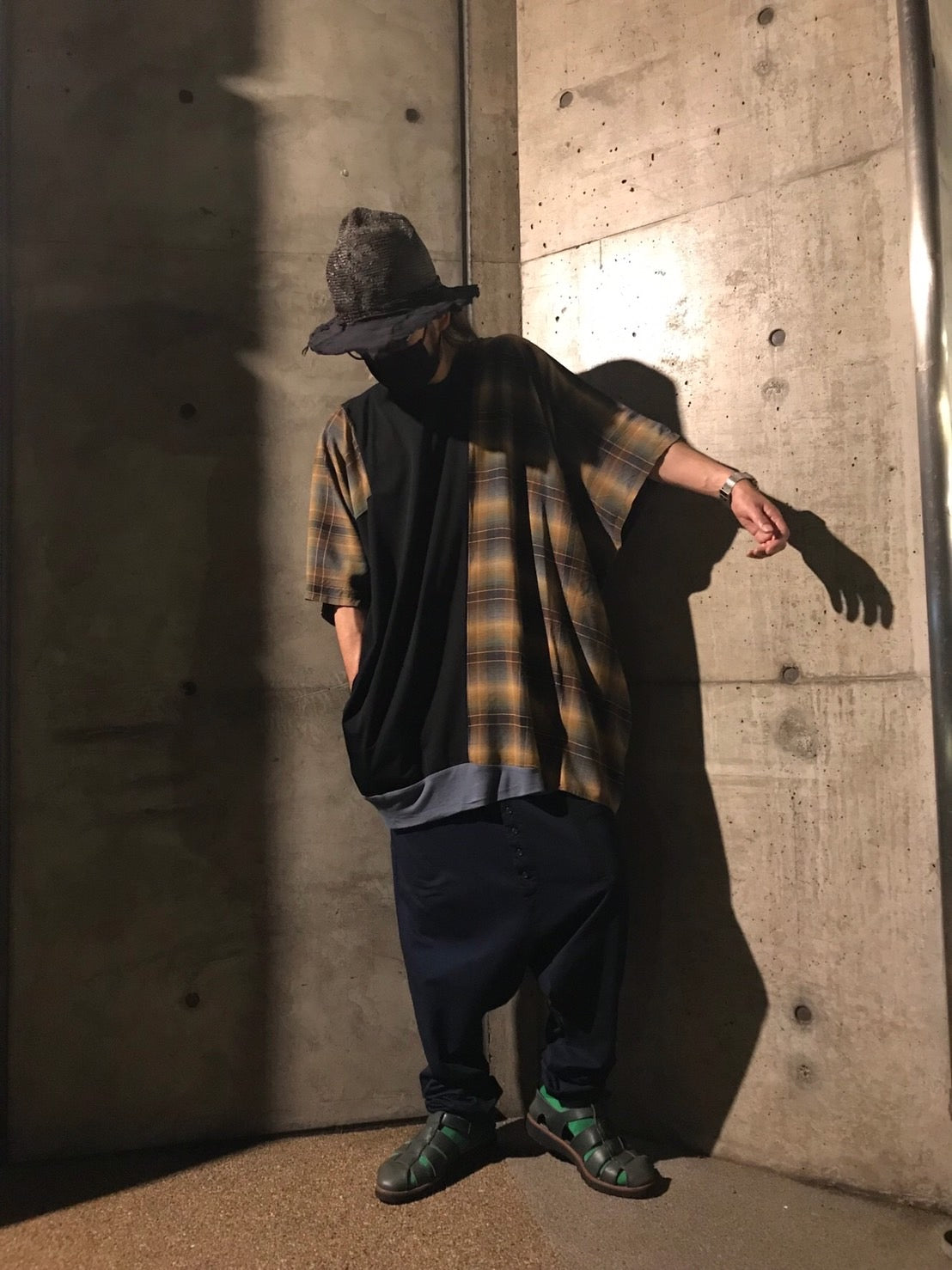 ピ斜tee サイズ② Black / YE Check