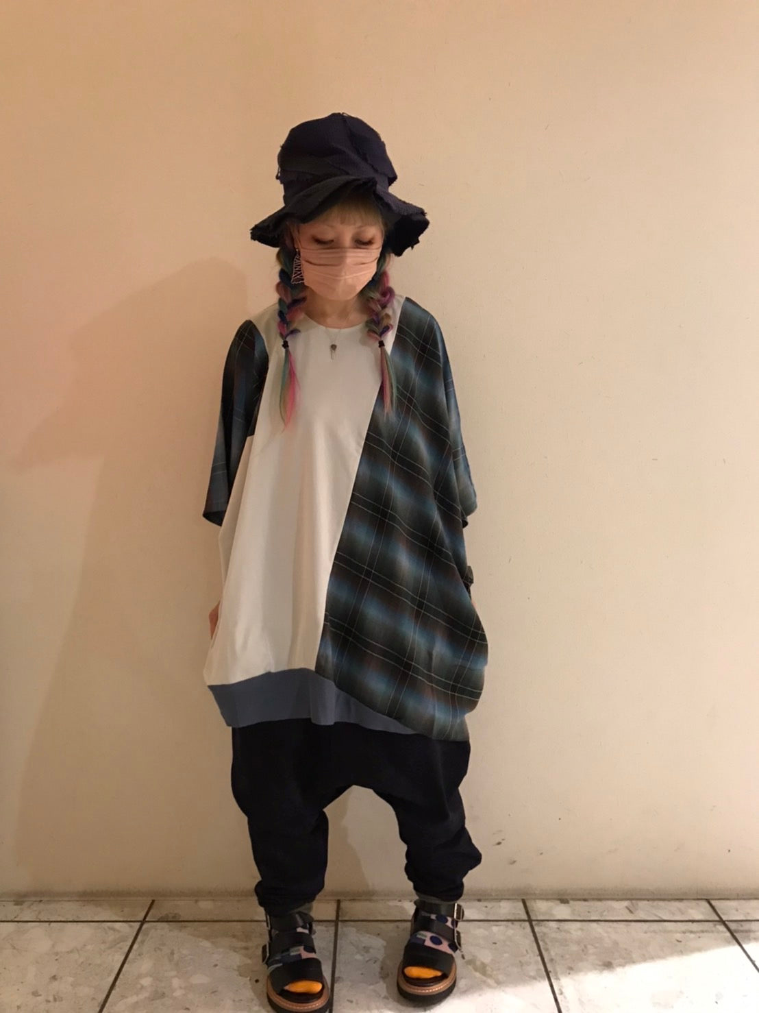 ピ斜tee  サイズ② Lt,Gray / Check